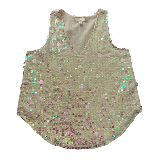 Moulinette Soeurs Anthropologie cream sequin v-neck tank top size 6 - Picture 11 of 12